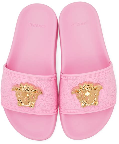 pink and gold versace slides|Versace pink heels.